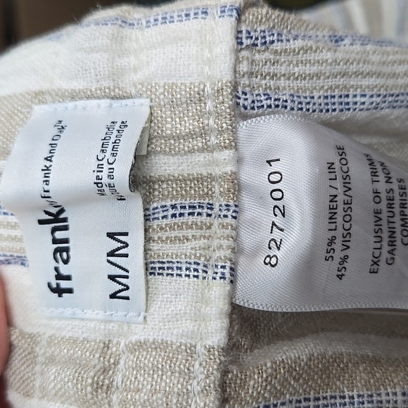 Frank & Oak Size M Beige Blue Striped Linen Blend High Waisted Shorts - Picture 5 of 7